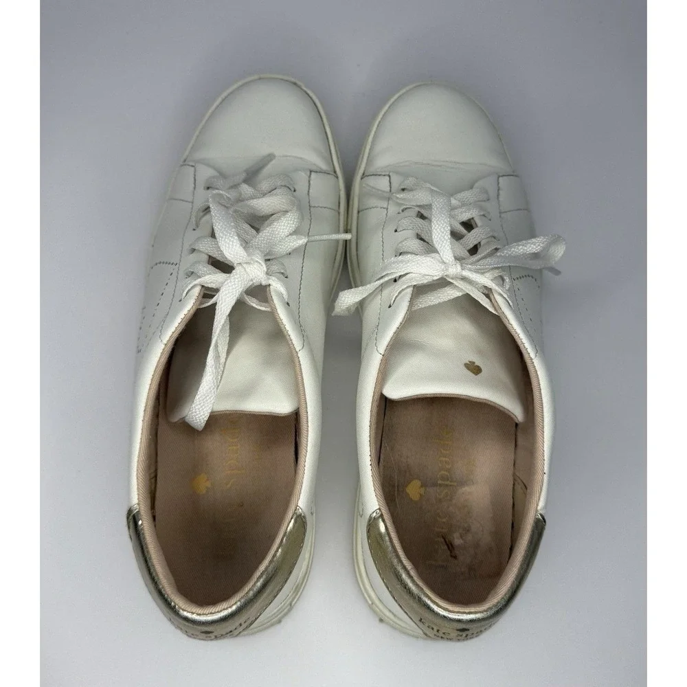 Kate Spade‎ Angelise White Gold Leather Silhouette Sneakers Tennis Shoes size 7B